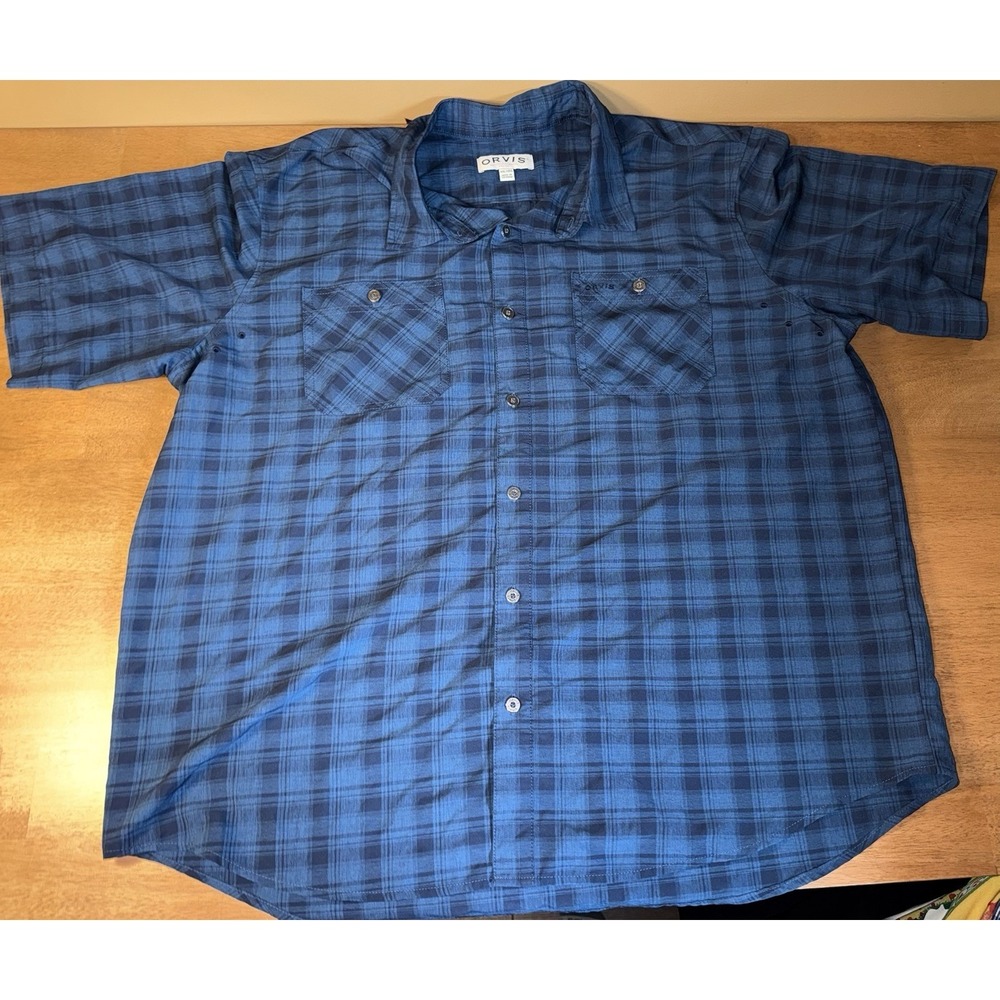 Orvis Classic Collection Mens XXL Blue Plaid Short Sleeve Button Down Shirt - Picture 1 of 2